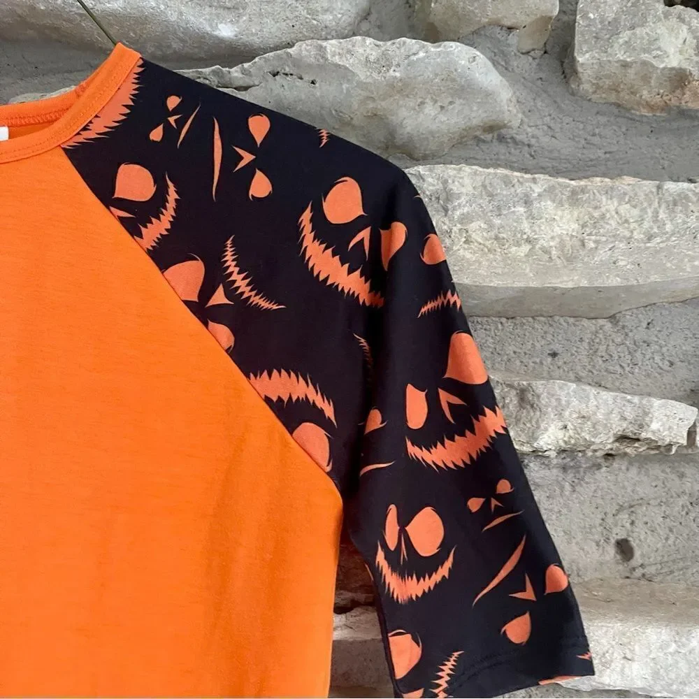Lularoe Girls Top Halloween Skeleton‎ Size 10 Youth Jack Skellington Raglan